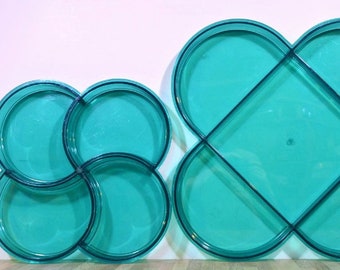 Vintage Dansk Designs Green Acrylic Serving Platters Cheese and Cracker Charcuterie Hors D'oeuvre Appetizers:  Set of Two