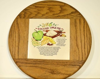 Oak and Tile Rare Artist Design Lazy Susan Carousel Turntable Rotating Serving Tray Ceramic Tile Insert Woodline Productions Medford Oregon