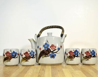 Japanese Ceramic Teapot Set with Four Coordinating Tea Cups Otagiri Mercantile Company OMC