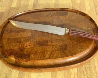 Mid Century Denmark Digsmed 1964 Teak Wooden Oval Juice Groove Cutting and Serving Charcuterie Board