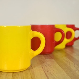 Mod Milk Glass Coffee Mugs Colorful Textured Red Yellow Set of 4