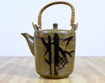 Asian Ceramic Teapot with Bamboo Image