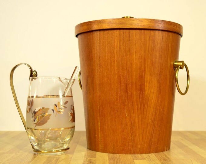 Vintage Wooden Ice Bucket Metal Interior Brass Handle Knob Etsy