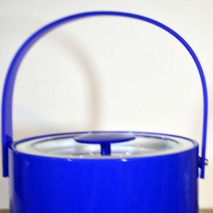 Vintage Georges Briard Cobalt Royal Blue Vinyl Ice Bucket and Tongs Made in the USA image 10