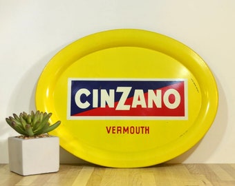 Vintage Set of Two Cinzano Vermouth Metal Oval Serving Trays