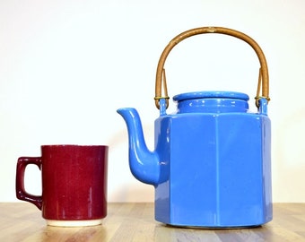 Mid Century McCoy Blue Ceramic Teapot 5 Cup Holds 40 Ounces Made in the USA