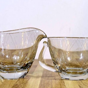 Vintage Creamer and Sugar Bowl Set by Fostoria in the Heraldry pattern Wheat Fields American Clear Glass