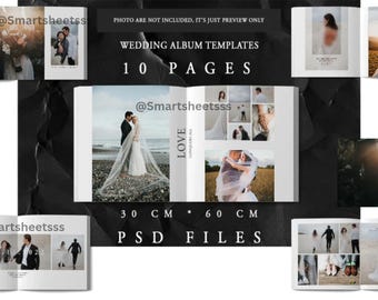 Modernes Hochzeitsalbum PSD Template: Minimal White Design (30 x 60 cm, 10 Seiten)