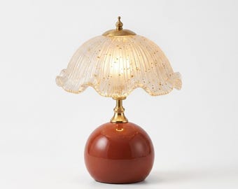 Lampada da tavolo vintage in vetro, lampada da comodino a forma di petalo scanalato, luce calda
