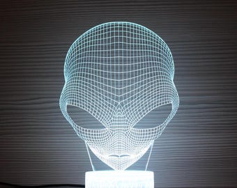 3D Alien Head Zone 51 3D Night Lamp 3D Night Light Children Light 3D Illusion LED Lamp Alien Decor Gift For Him Gift Idea Kids Birthday