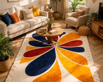 Modern Floral Pattern Area Rug – Trending Multicolor Designer Carpet for Living Room & Bedroom
