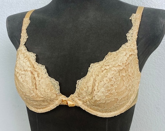 nwt vintage 90s Gold LACE Victorias Secret MIRACLE BRA 36B new deadstock pinup lingerie top boudoir butter regency coquette Valentines gift