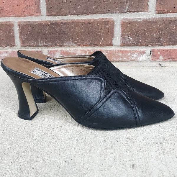 vintage 80s Black POINTY Starburst SCULPTURAL HEELS mules 7/7.5 soft buttery leather avant garde vintage 80s heels women shoes Sergio Zelcer