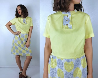 vintage 60s Yellow, Gray ZIG ZAG Polka Dot mod DRESS Extra Large/xl vintage 60s dress Twiggy retro scooter dress dolly plus size vintage 60s