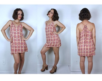 vintage 90s/00s Plaid, Swirl Print RACERBACK Sun DRESS Medium dusty rose tent dress flower power boho hippie summer 90s mini dress y2k retro