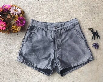 vintage 2000s Shiny SILVER metallic BOOTY SHORTS Small/28 gunmetal y2k denim shorts vintage 90s shorts cyber club kid industrial goth summer