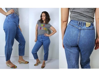 size 28 vintage 80s LEE high waisted MOM JEANS Medium/Large/26-29 medium wash frayed tapered jeans vintage 80s denim 80s Lee jean high waist