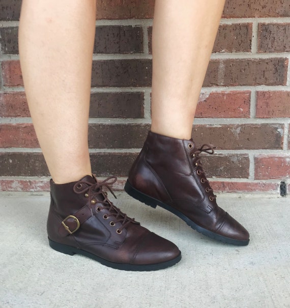 vintage 90s Dark Brown BUCKLE lace up GRANNY BOOTS