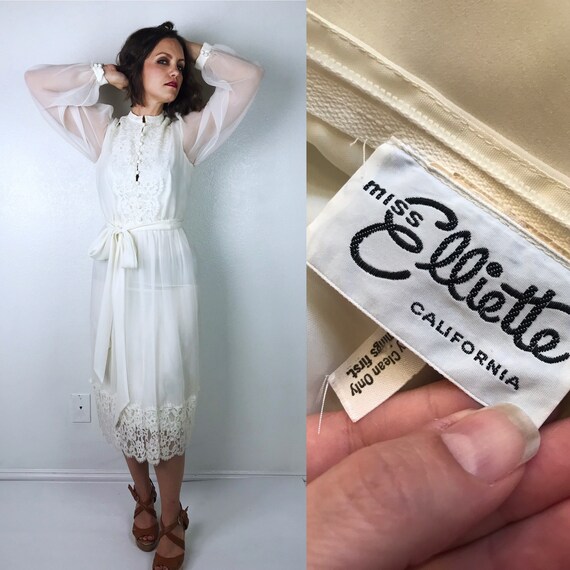 vintage 70s Ivory LACE Miss Elliette VICTORIAN DR… - image 9