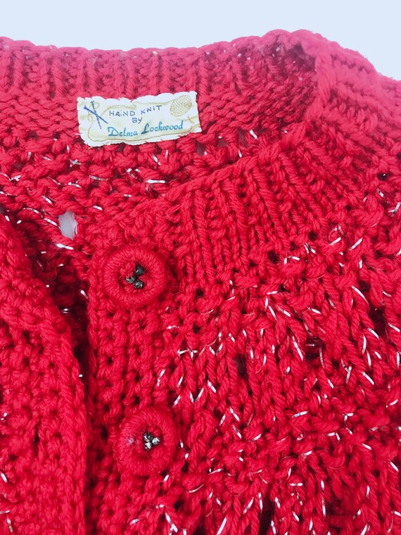 vintage 50s/60s Red SILVER TINSEL Christmas CARDI… - image 6