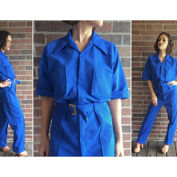 vintage 60s Royal Blue MECHANIC Zip Up JUMPSUIT Extra Large/xxl unisex parasuit belted coveralls boiler suit work wear pantsuit 60s jumpsuit