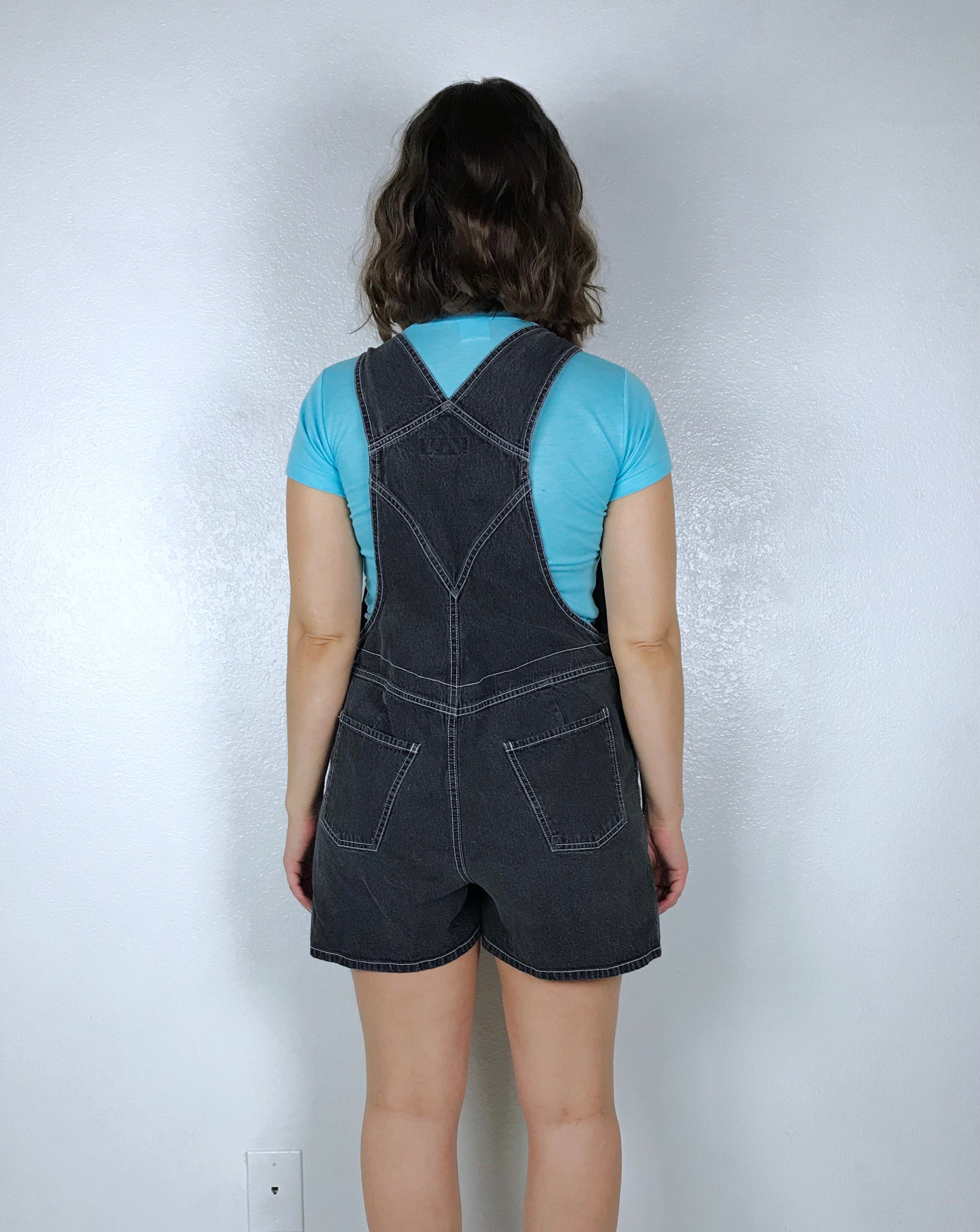Vintage 90s GRAY Denim SHORT OVERALLS 