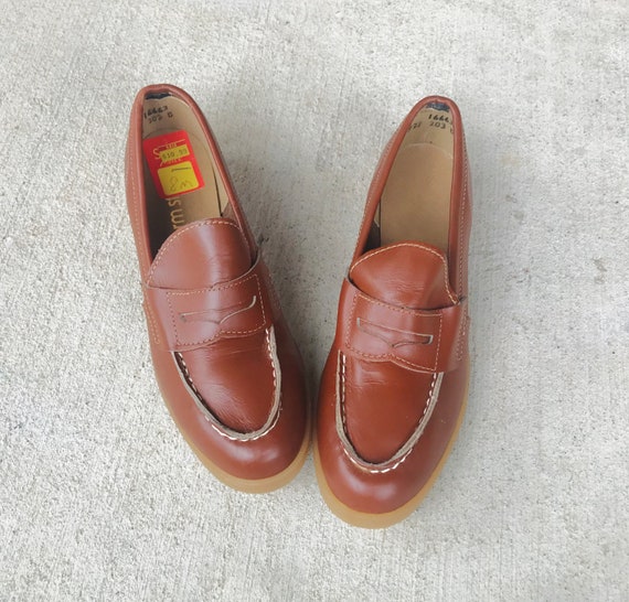 vintage 70s DEADSTOCK Brown Leather PENNY LOAFERS… - image 4