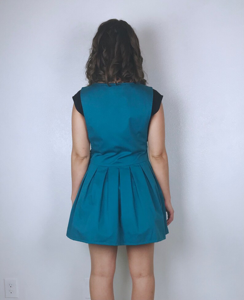vintage 90s Turquoise PLEATED full skirt JUMPER mini dress Medium schoolgirl babydoll vintage 90s grunge dress overall dress pinafore dolly