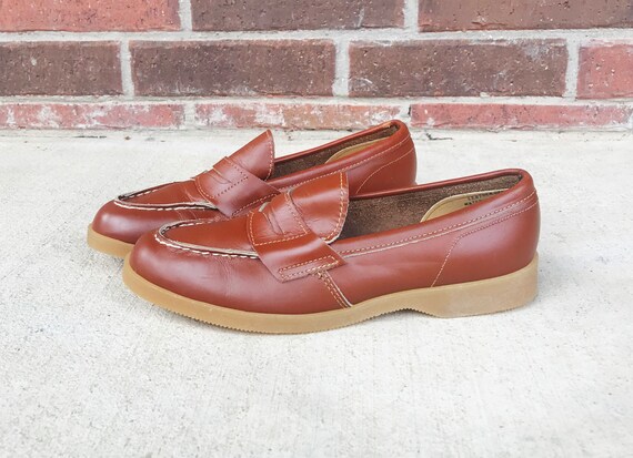 vintage 70s DEADSTOCK Brown Leather PENNY LOAFERS… - image 3