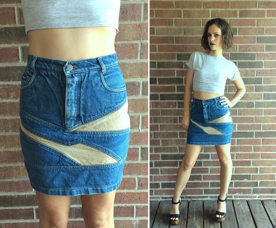 vintage 80s "KILLER" Brand patchwork Denim MINI SK