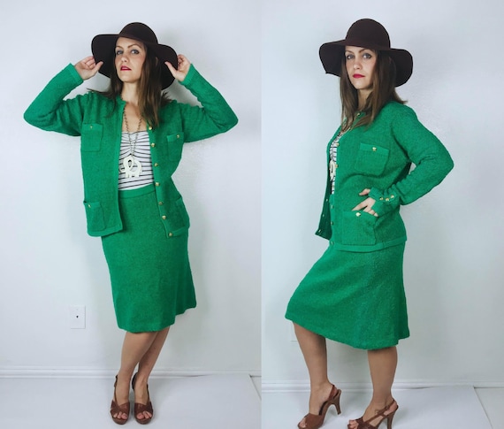 vintage 80s Kelly Green MILITARY Two-Piece SUIT SE