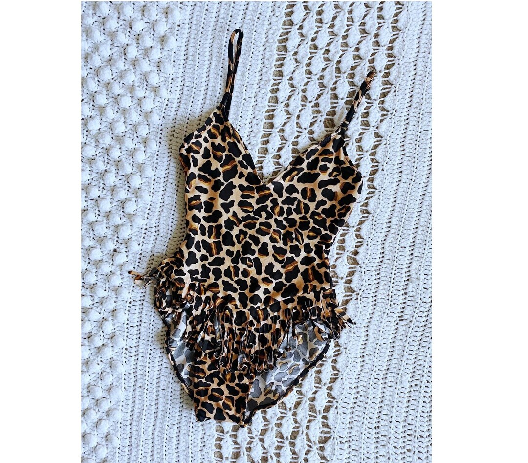 Vintage Vacation Print Leopard Slit Swimwears Cover Up