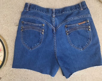 vintage 70s GITANO Heart Rivets DENIM SHORTS Large/29 summer shorts high waisted 70s shorts mom jeans boho hippie festival cut off shorts