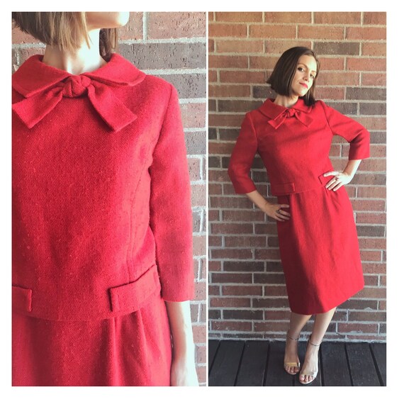 Vintage 50s Red I MAGNIN Wool SECRETARY DRESS Medium/large | Etsy