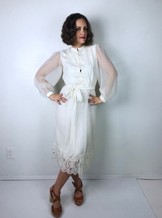 vintage 70s Ivory LACE Miss Elliette VICTORIAN DR… - image 4