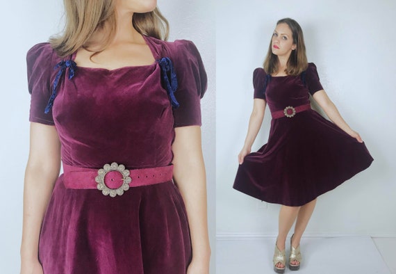 vintage 30s Plum Velvet ZODIAC BELT Full Skirt DRE