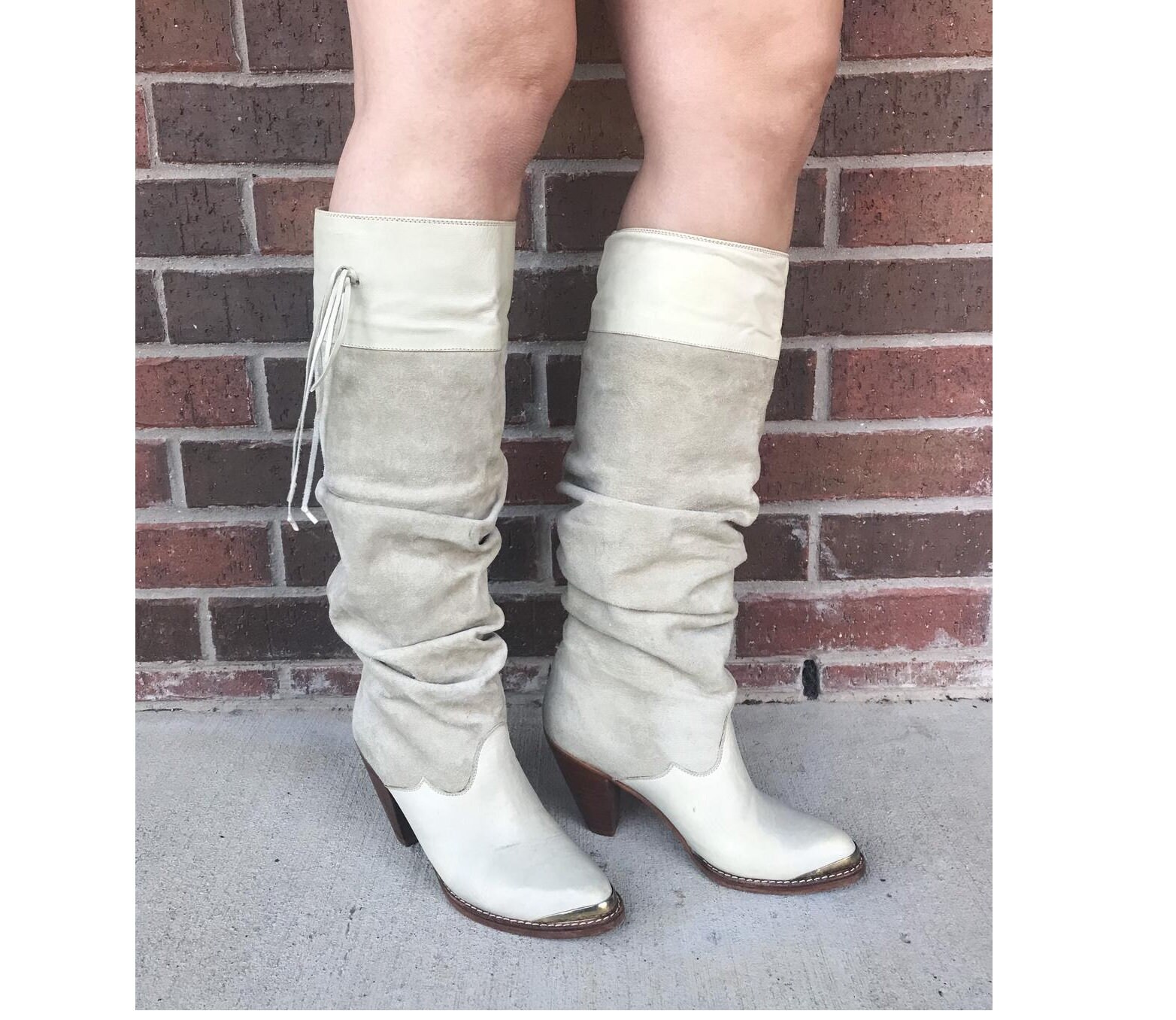 cream leather boots knee high