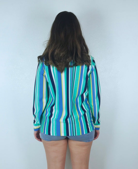 vintage 70s MINT STRIPED Disco BLOUSE Large disco… - image 10