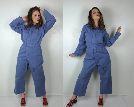 vintage Periwinkle UTILITY Zip Up JUMPSUIT 40/wome
