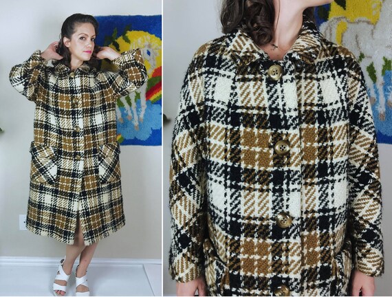 vintage 50s AUTUMN PLAID thick winter COAT Large/x