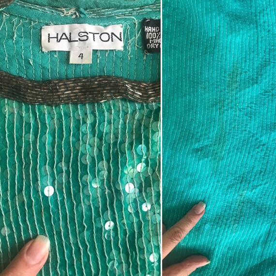 vintage 70s/80s Jade Green HALSTON Sequined COCKT… - image 10