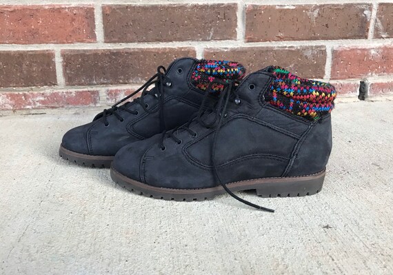 vintage 80s RAINBOW TRIM Black Nubuck Leather BOO… - image 3