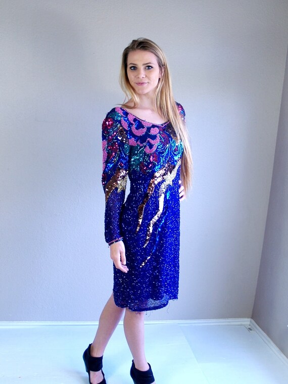 vintage 80s cobalt blue SHOOTING STAR print sequi… - image 2