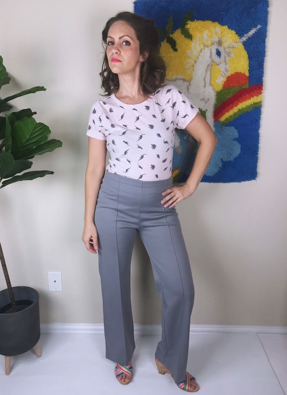 vintage 70s Light GRAY high waist BELLBOTTOMS med… - image 2