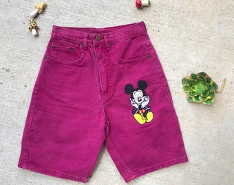 sz 23/24 vintage 90s Disney MICKEY MOUSE Fuchsia Pink SHORTS xs vintage 90s denim shorts high waisted jeans festival summer Mickey Inc retro