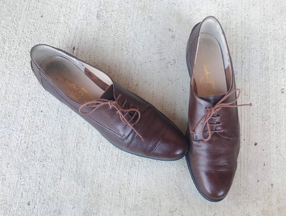 vintage 80s Brown SALVATORE FERRAGAMO Italian OXFO