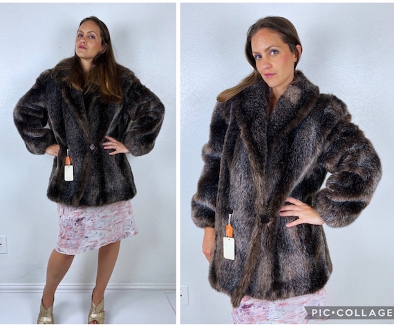 Vintage 60s Nwt FAUX FUR COAT Extra Large 18 Deadstock Dark Brown Teddy Bear Coat Plus Size Outerwear Vegan Pea Coat 60s Winter Coat Chubby Etsy