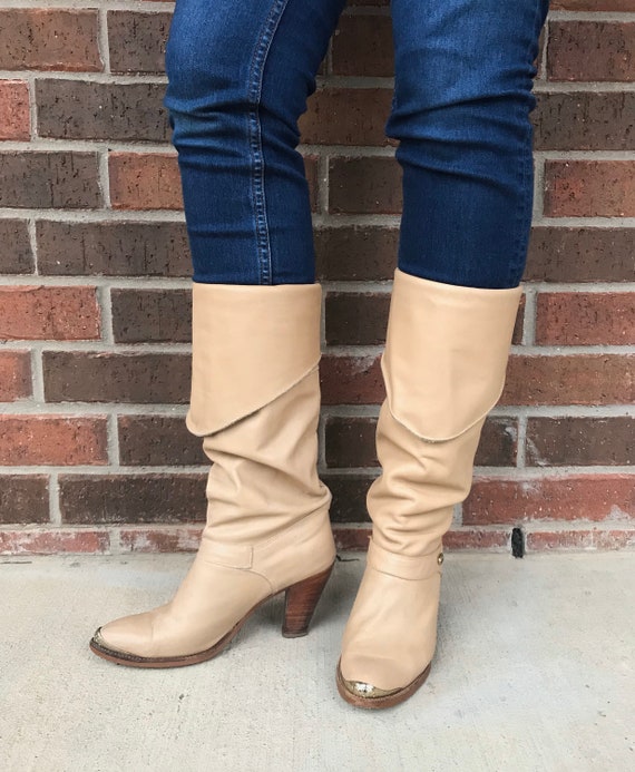 vintage 70s OTK nude leather DINGO BOOTS 7 over th