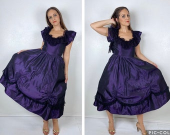 vintage 90s GUNNE SAX Royal Purple Ball GOWN xxs full skirt dress Civil War Scarlet O'hara Victorian witchy goth shiny taffeta lace ballgown