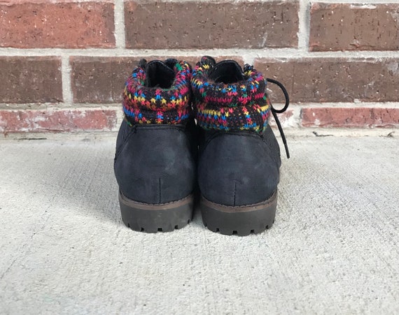 vintage 80s RAINBOW TRIM Black Nubuck Leather BOO… - image 8